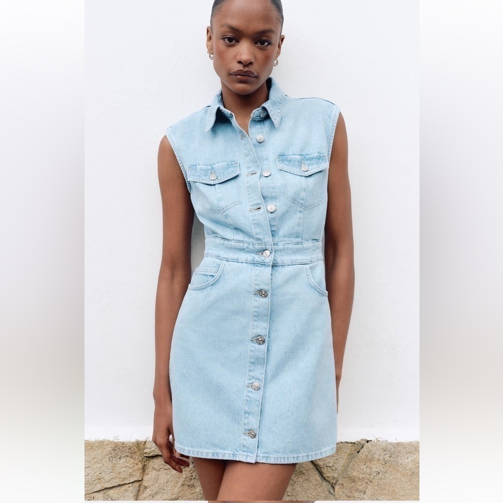 Zara Light Blue Denim Mini Dress Medium